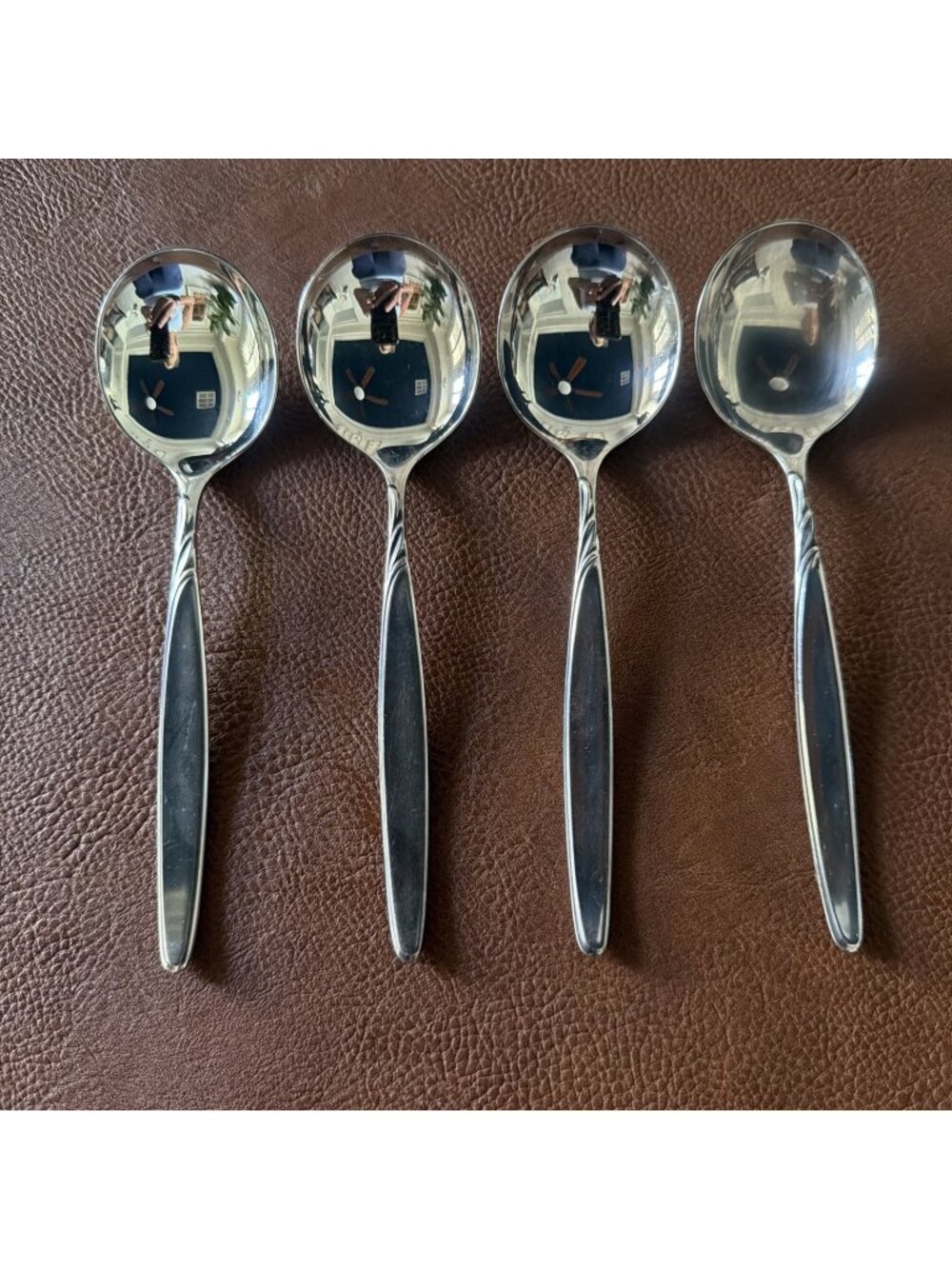 WMF Rom Silverplate Cream Soup Spoons 6 5/8" Round Bowl Germany Set of 4